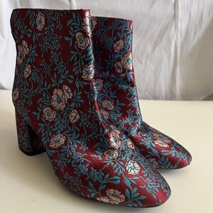 Floral Embroidered Ankle Boots - Red and Blue